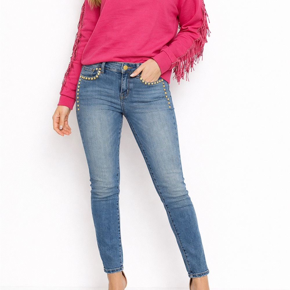 Michael Kors Gold Studded Blue Skinny Jeans